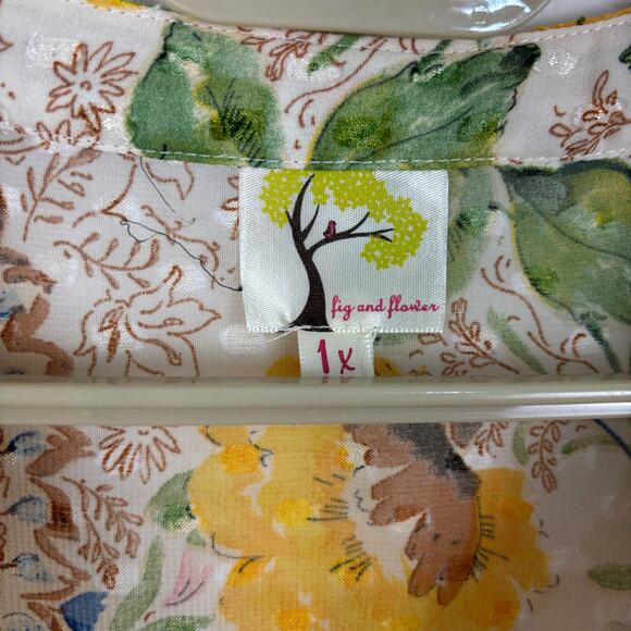 Fig and Flower Boho Paisley Blouse 3/4 sleeve swiss dot button front semi sheer - Picture 9 of 11